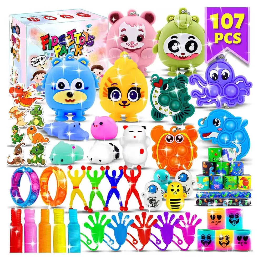 Kids Fidget Toys Party Favors Pack - Sensory Set Gifts with Stickers, Goodie Bag Fillers, Treasure Box, Classroom Prizes for School
