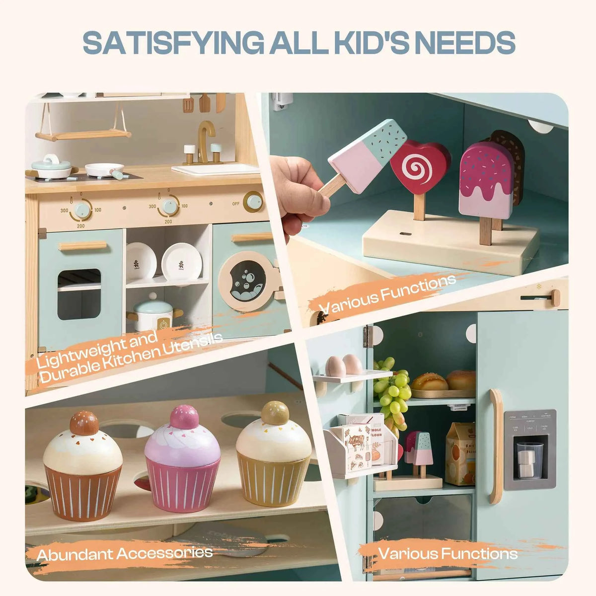 Robud Kids Wooden Play Kitchen. All in One Corner Set Includes Oven, Refrigerator, Washer. Perfect Gift for Little Chefs