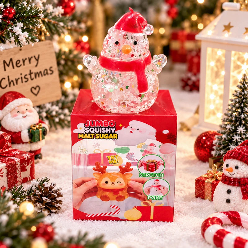 Limited Christmas Dumplings Squishy Glitter Maltose Snowman Set.  Squeeze and  Stress Relief Toys