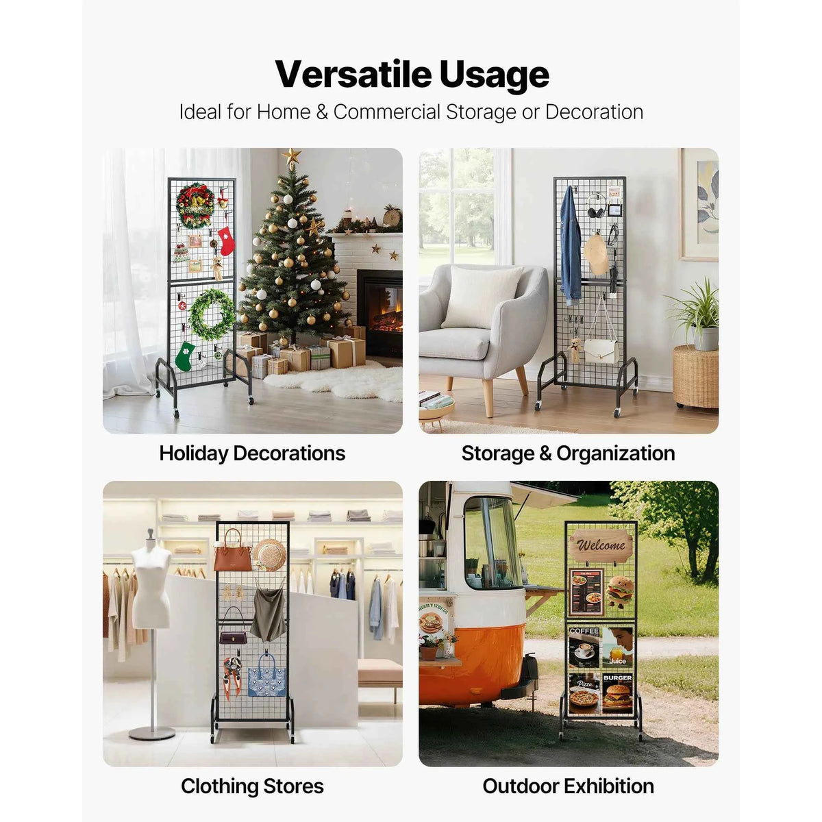 Grid Wall Panel. Wire Grid Panels. Display Rack Movable Art Display Shelf with Wheel Carbon Steel