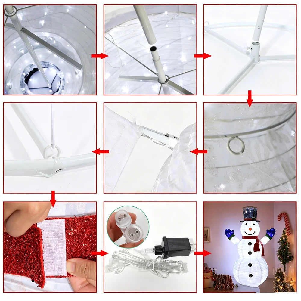 3D Christmas Collapsible Snowman,  200 LED with Cool White Light for Christmas, Indoor, Outdoor Décoration
