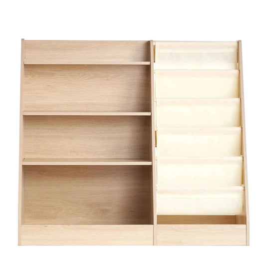 VEVOR 4-Tier Kids Wooden Bookshelf with Six-Layer Sling Bookcase.