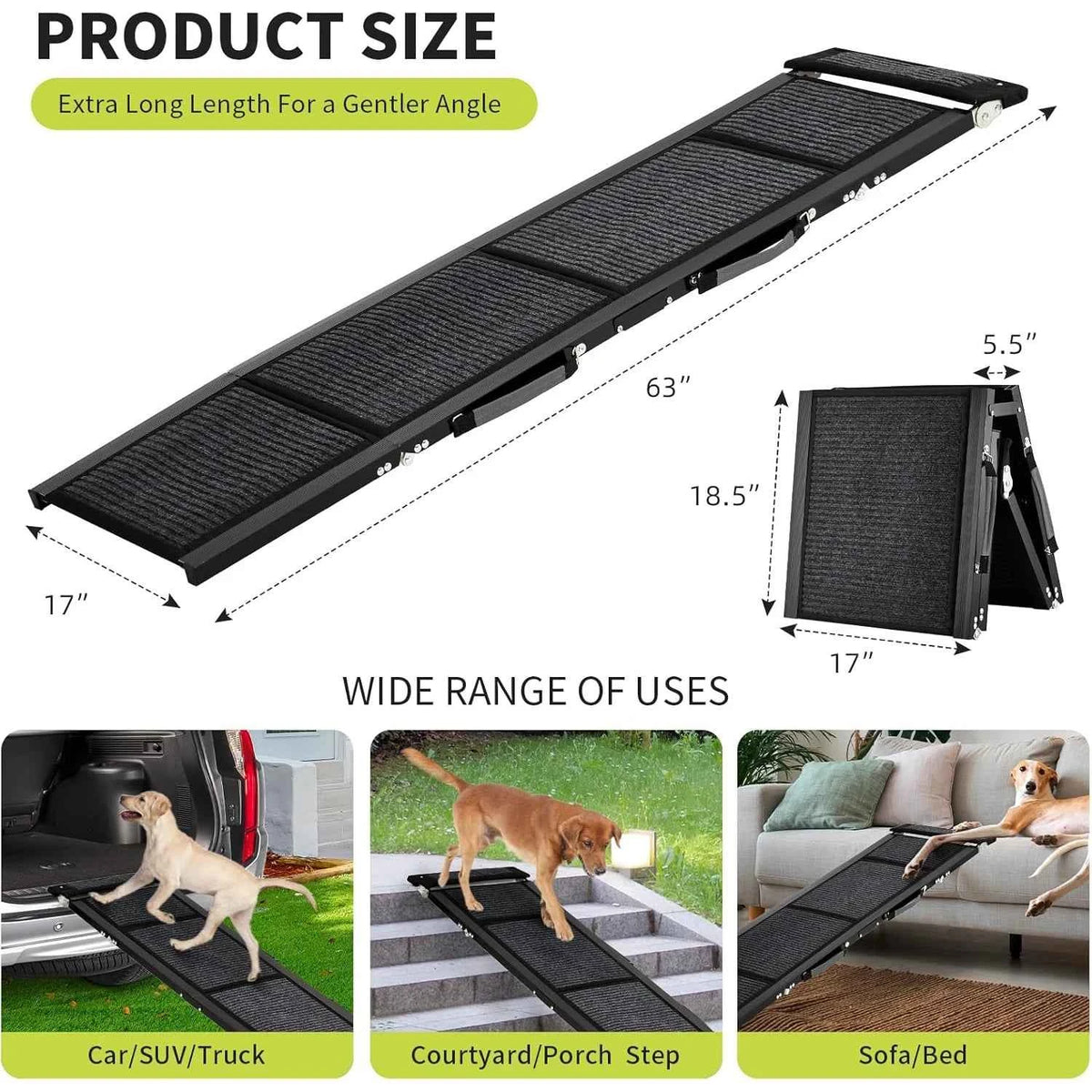 Folding Pet Ramp For Large Dogs With Non-Slip Surface. Portable Outdoor Car Ramp Up to 250 LBS
