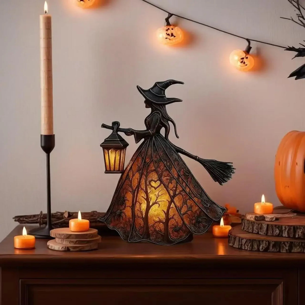 Halloween Witch Ghost 3D  Lantern. Decorative Resin Lantern For  Spooky Party Decoration. Halloween Outdoor or Indoor Lantern