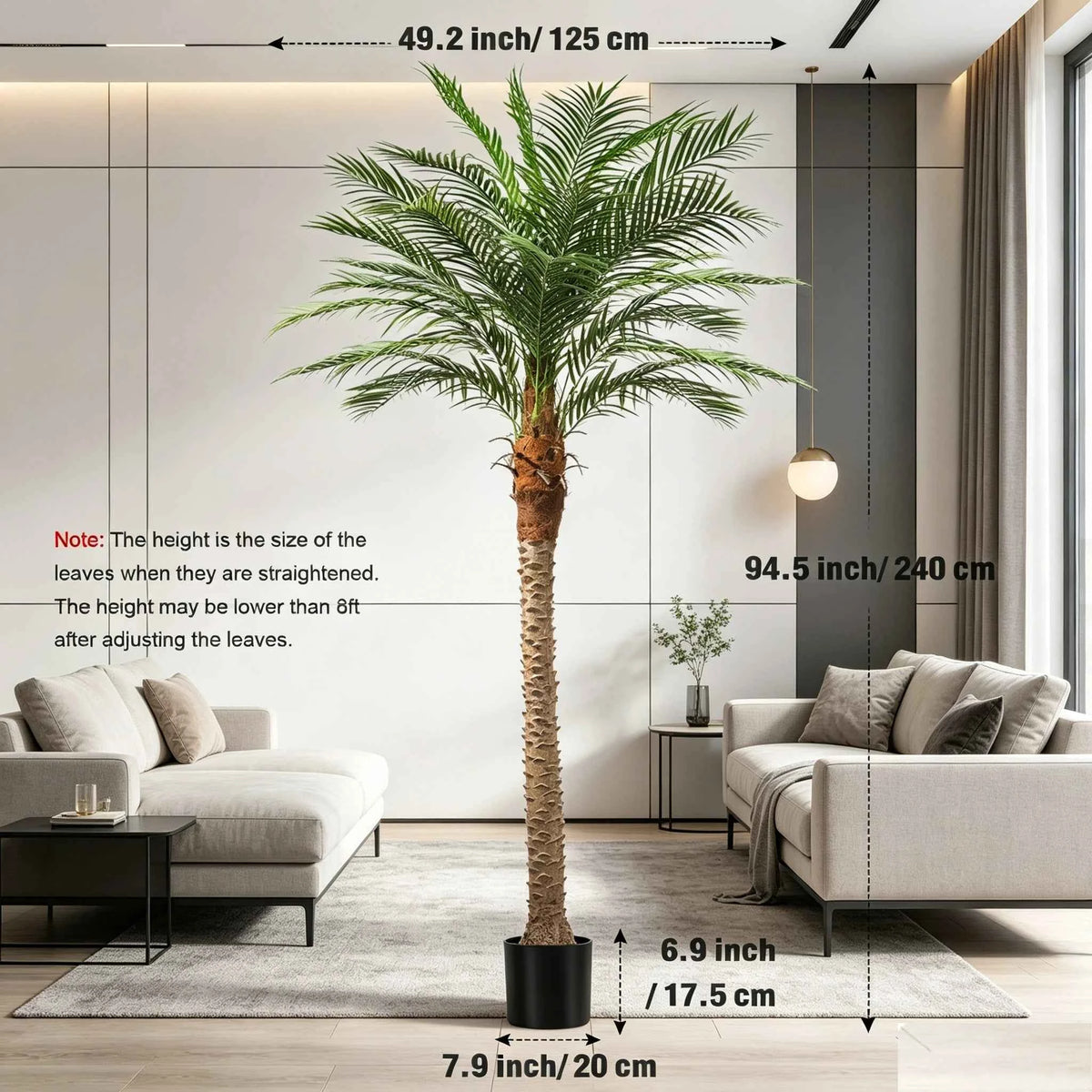 4/5/6/7/8/9FT Faux Palm Tree, Artificial Golden Cane Palm Tree. Outdoor Or Indoor, Fake Tree for Home, Office, Living Room, Yard, Patio