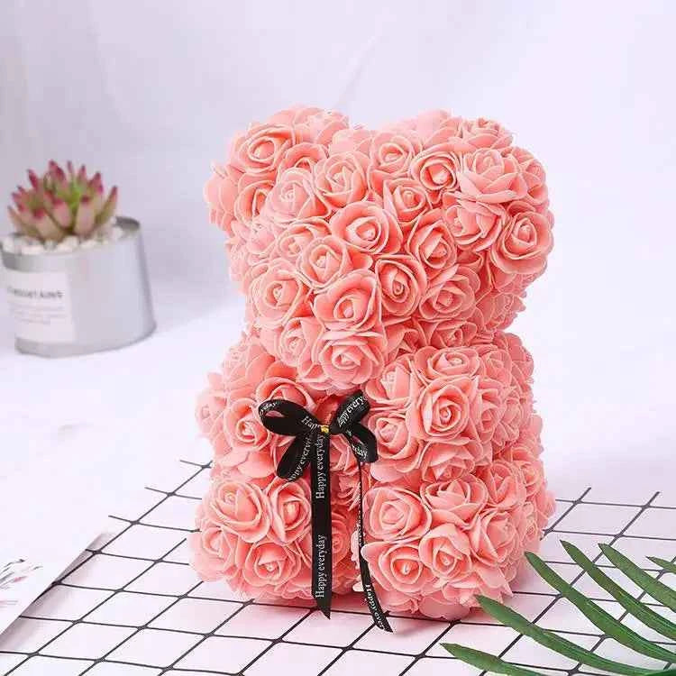 25cm Artificial Teddy Rose Flower Bear with Box. Romantic Valentines Day Gift, Girlfriend,  Anniversary, Wedding Party, Supplies