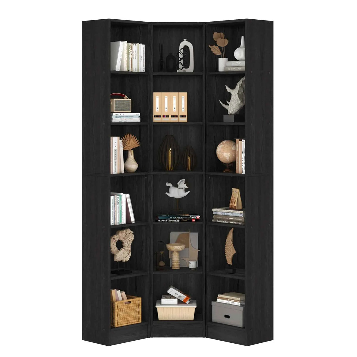 6-Tier Corner Bookshelf, 3-In-1 Tall Narrow Bookcase With 18 Open Cube Shelves.