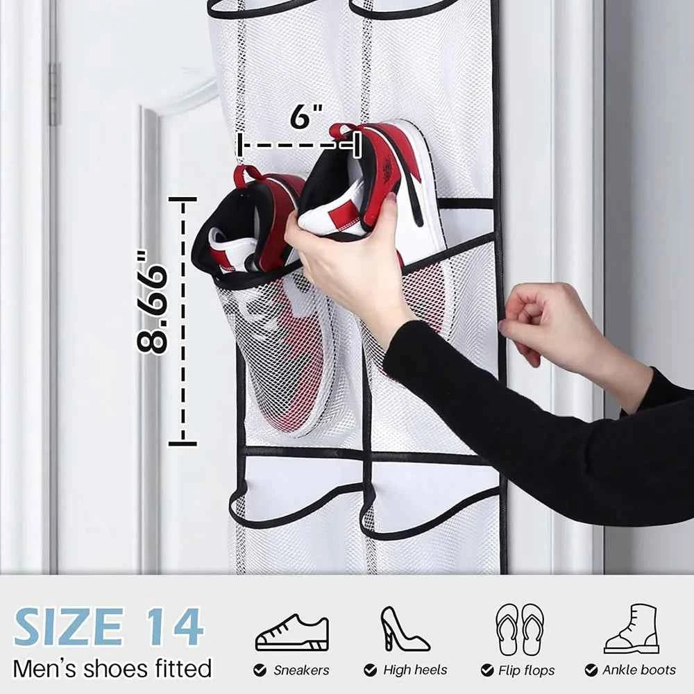 12 Pockets Over the Door Organizer. Large Mesh Pockets With 2 Hooks Transparent Fabric