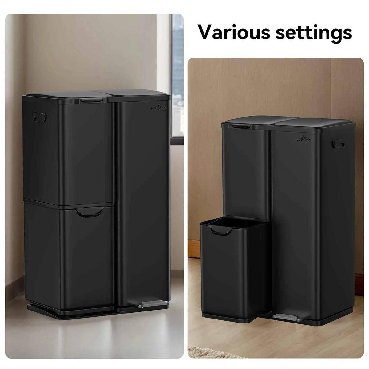 mVm 60L Three-Compartment Stainless Steel Recycling Trash Can, Kitchen Trash Can/Recycling Sorting Bin