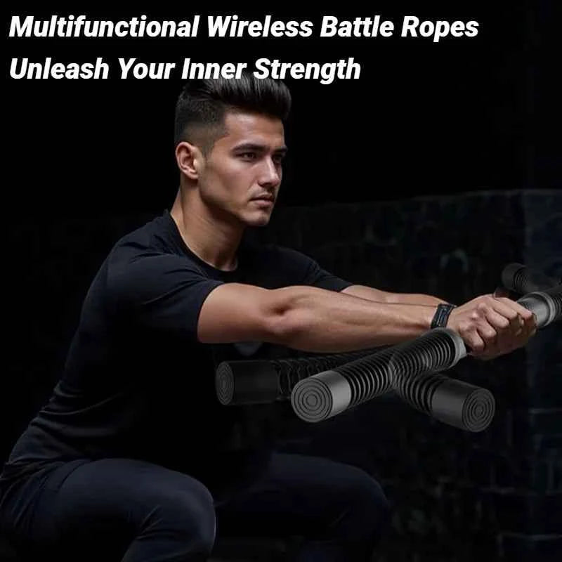 Portable Quiet Weighted Cordless Battle Ropes. Space Saving Ropeless Fitness Equipment For Full Body Training. Home, Indoor, and Outdoor Use