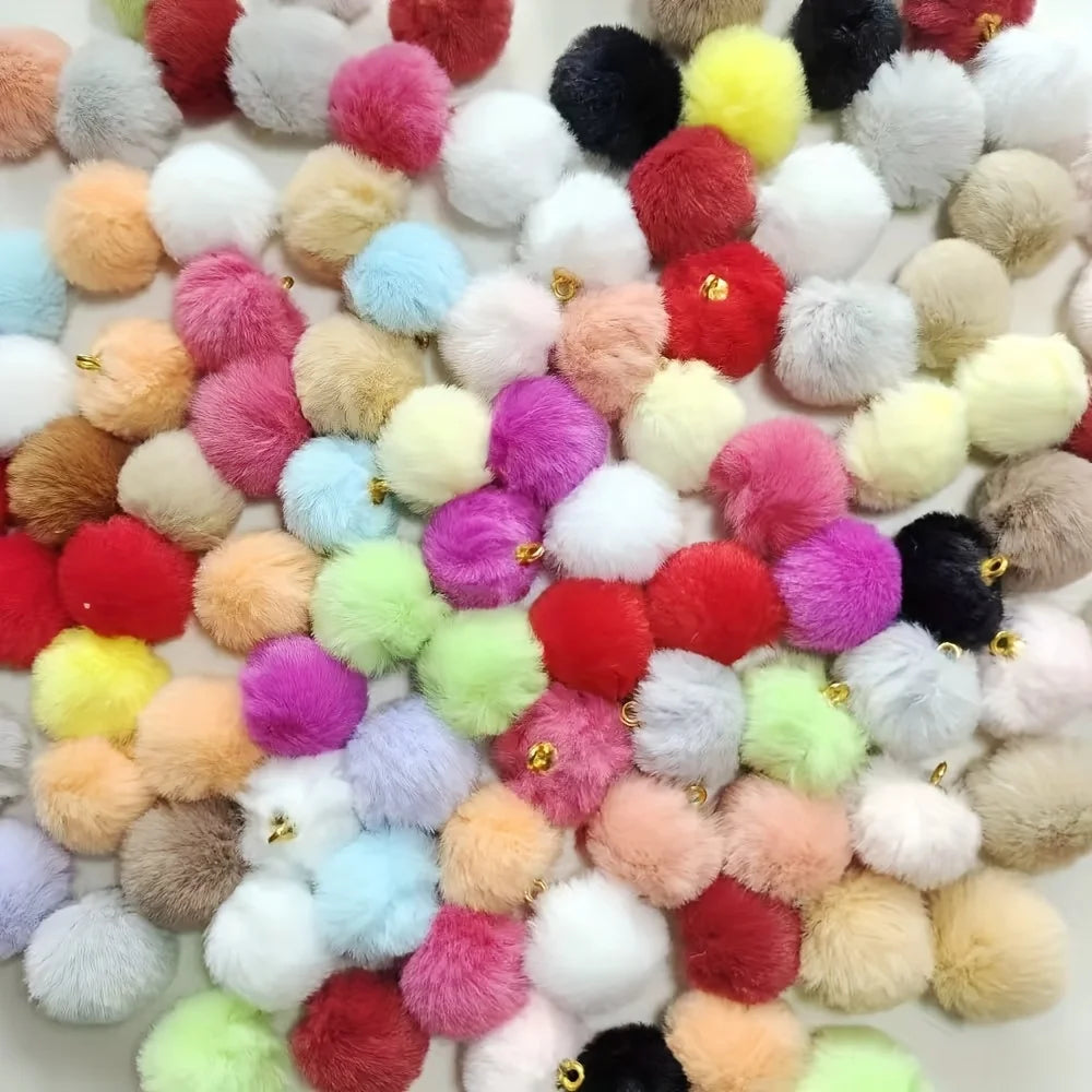 136pcs Randomly Mixed Color Autumn-Winter Style Ultra-Soft And Fluffy Fuzzy Round Beads, Suitable for DIY Jewelry Pendants,