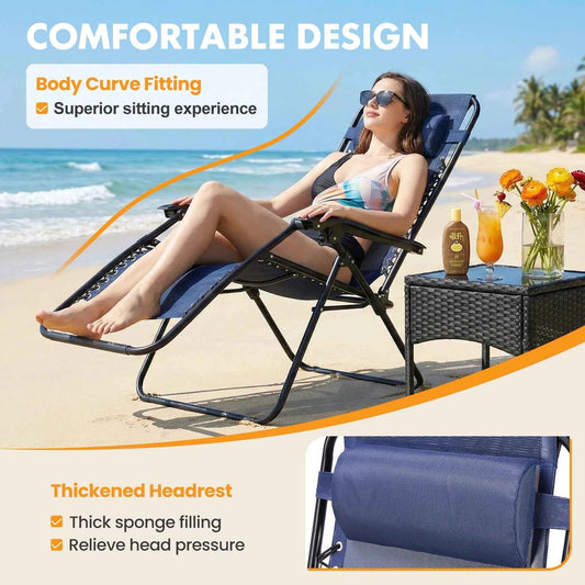 MCQ Outdoor Zero Gravity Chairs Set of 2. Folding Recliner with Cup Holder and Adjustable Pillow