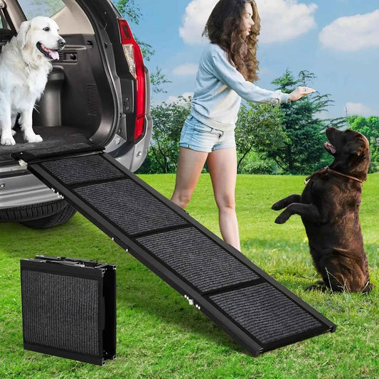 Folding Pet Ramp For Large Dogs With Non-Slip Surface. Portable Outdoor Car Ramp Up to 250 LBS