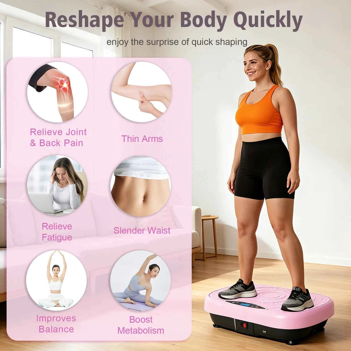 Portable Vibration  Exercise Machine for Whole Body Workout  with Bluetooth. Resistance Bands 5 Yoga Straps, 10 Auto, 200 Manual Speed Settings for Weight Loss & Shaping