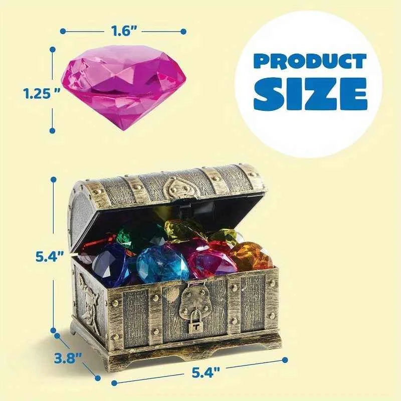 Joyfy Diving Gems Pool Toys. 16 Big Colorful Diamond with Pirate Treasure Chest for Kids Underwater Gemstone Swimming.