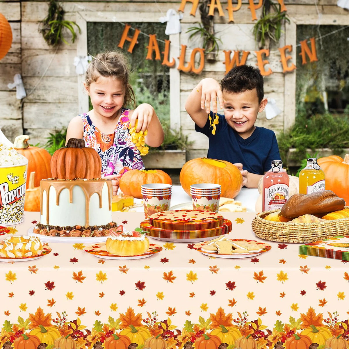 113 Pcs Thanksgiving Party Supplies Tableware - Thanksgiving Plates and Napkins Tablecloth Cups for Thanksgiving Decorations & Friendsgiving Decorations & Fall Party Decorations