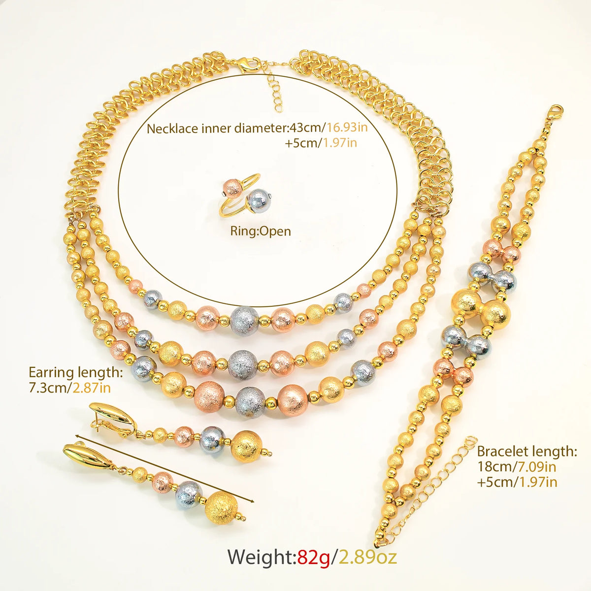 GZJPEI 4 Pcs/set 2026 Fashion Women Jewelry Set. Multi Layer Three Tone Beads Jewelry Accessories For Lady, Birthday Gifts