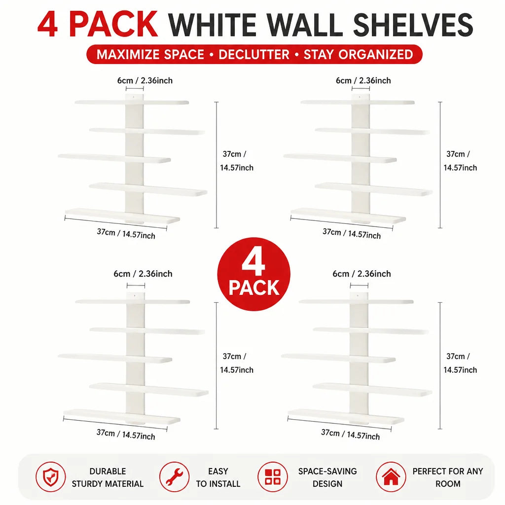 4-Piece Set of Collectible Floating Wall Racks, Multi-Tiered Wall Shelving Units, Versatile Display Stands, Suitable for Office and Home Decor, Ideal for Storing Statues and Small Figurines, Decorative Shelves, Functional Sto