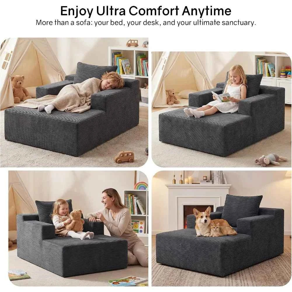 45" Chaise Lounge Chair Indoor, Corduroy Deep Seat. Sleeper Couch for Bedroom, Living Room, and Movie Room | Ready to Use
