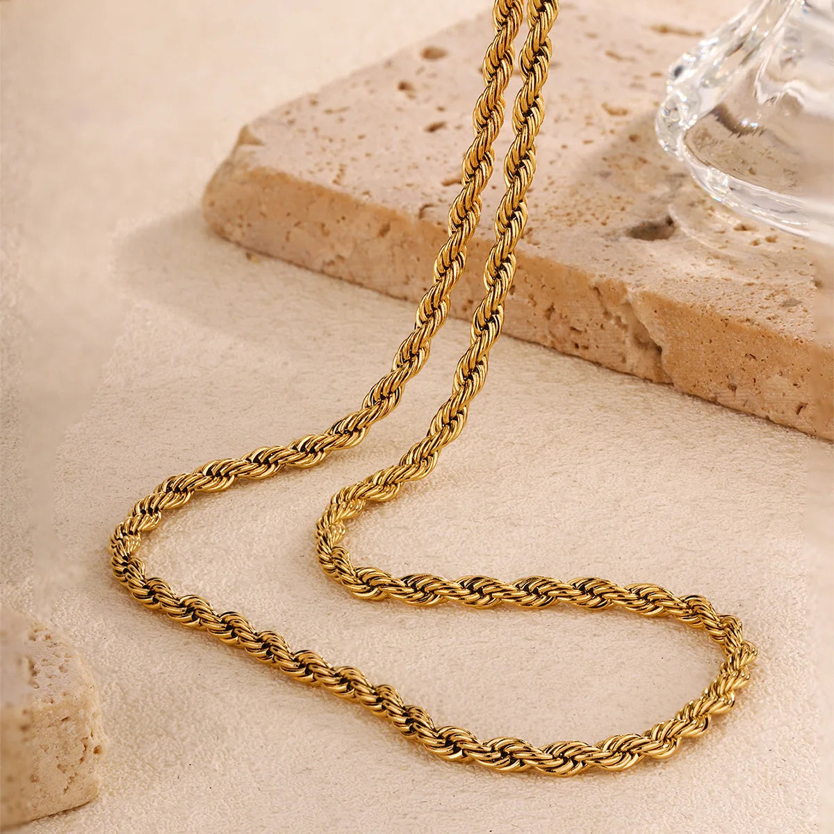 Gainfit Jewelry Gold Rope Chain Necklace for Women, 18K Gold Plated Twisted Chain Stainless Steel Dainty Choker Necklace