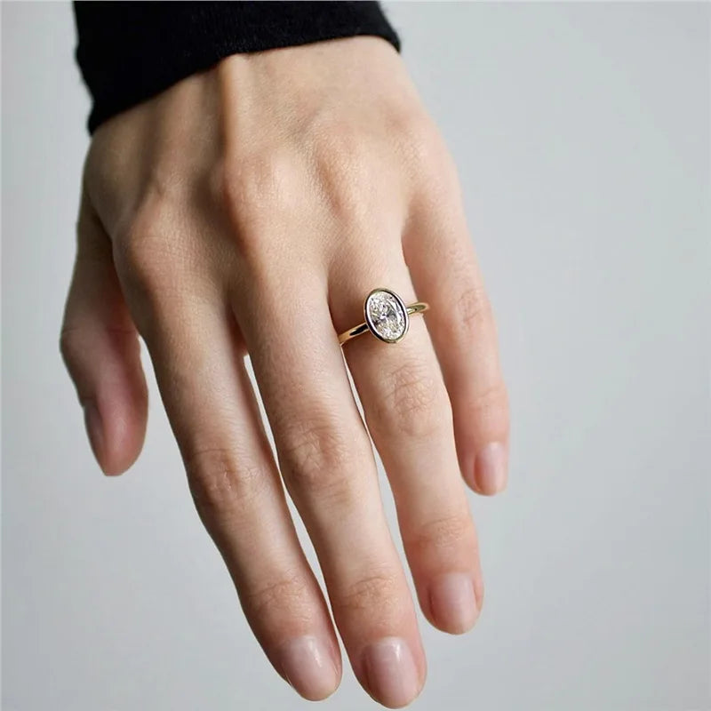 LYEE CYEE Cocktail 3ct Oval Cut Moissanite Ring, 925 Sterling Silver Engagement Solitaire Rings for Women Gold Plated.  Anniversary Gifts