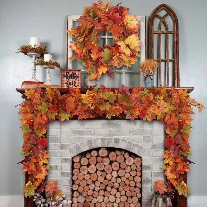 Thanksgiving Autumn Maple Leaf Vine Wall Light, Flexible Branch, LED Fairy String Light Fall Maple Garland Lamps.