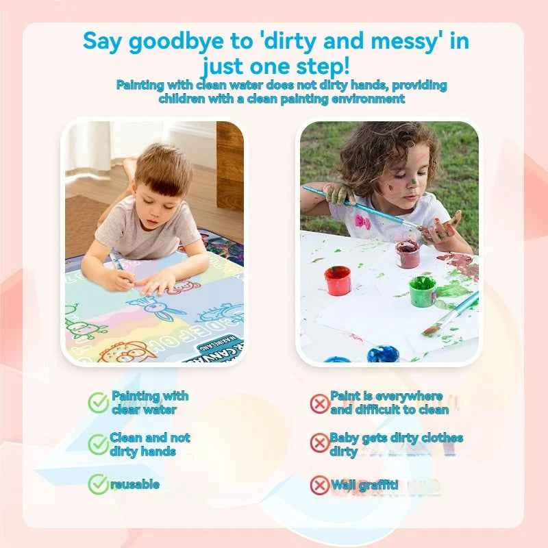 Magic Water Canvas Doodle Mat for Kids. Aqua Drawing Board Reusable Water Painting Graffiti Mat. Educational Early Learning Toy For Boys & Girls