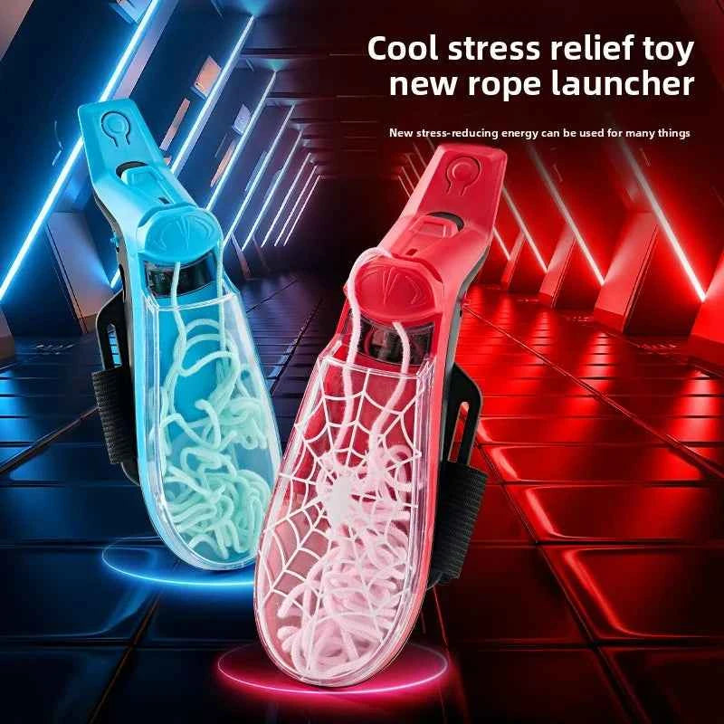 One-Click Automatic String Launcher Wrist Web Shooter Toy, Cool Retractable Rope Shooting Stress Relief Prop