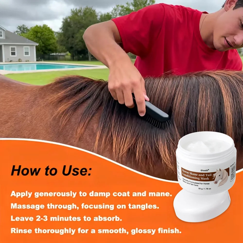 Horse Mane And Tail Deep Conditioning Mask with Nourishing Detangler for Shiny Smooth Manageable Hair. Ideal for All Horse Breeds