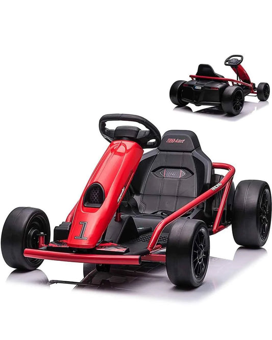 24V Electric Go Kart For Kids Ages 8+, 2x300W Drift Racing Ride On Car With 9Ah Battery, Music Horn, EVA & Nylon Wheels