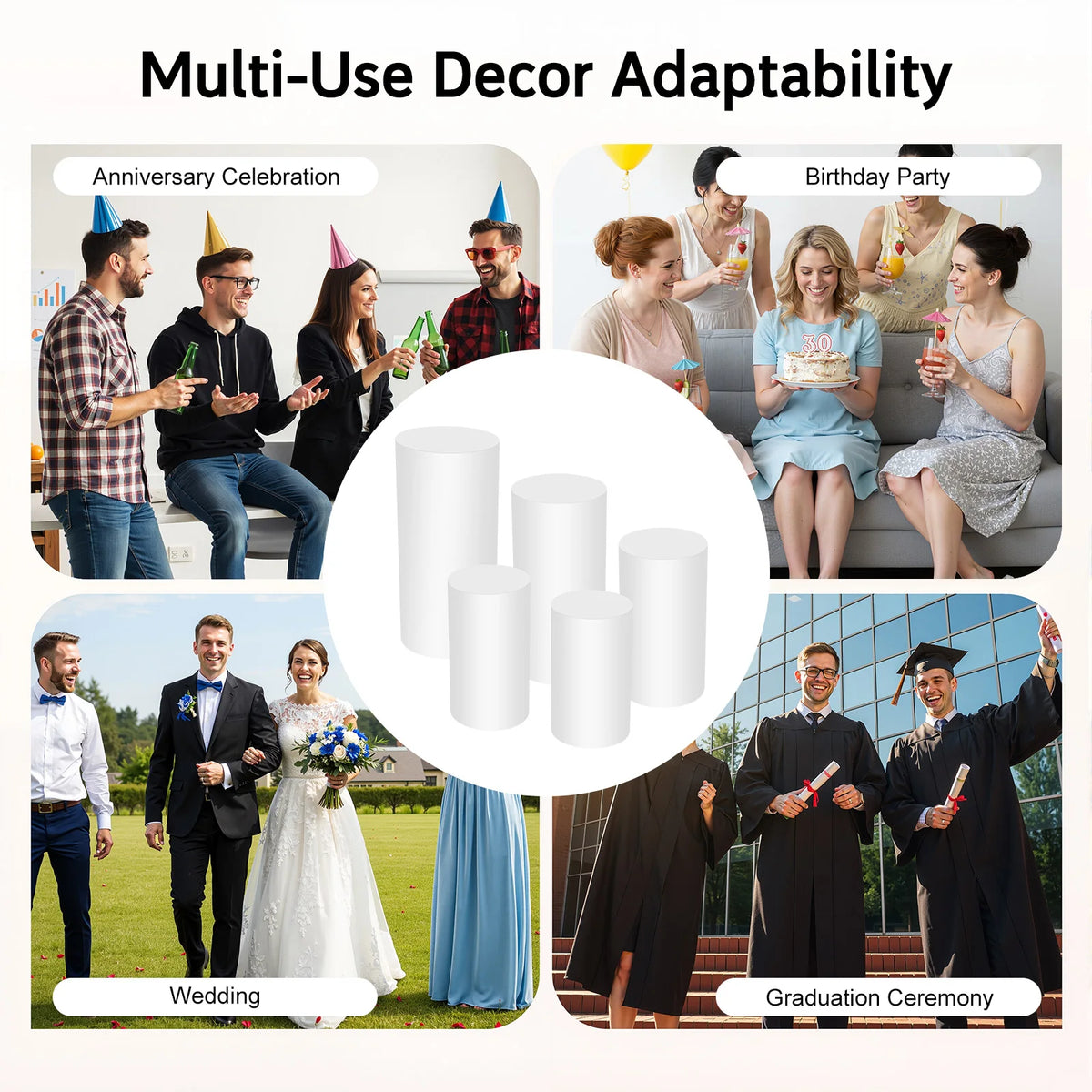 5PCS Cylinder Cake Display Stand Set.  Round Cylindrical Dessert Display Pedestal.
