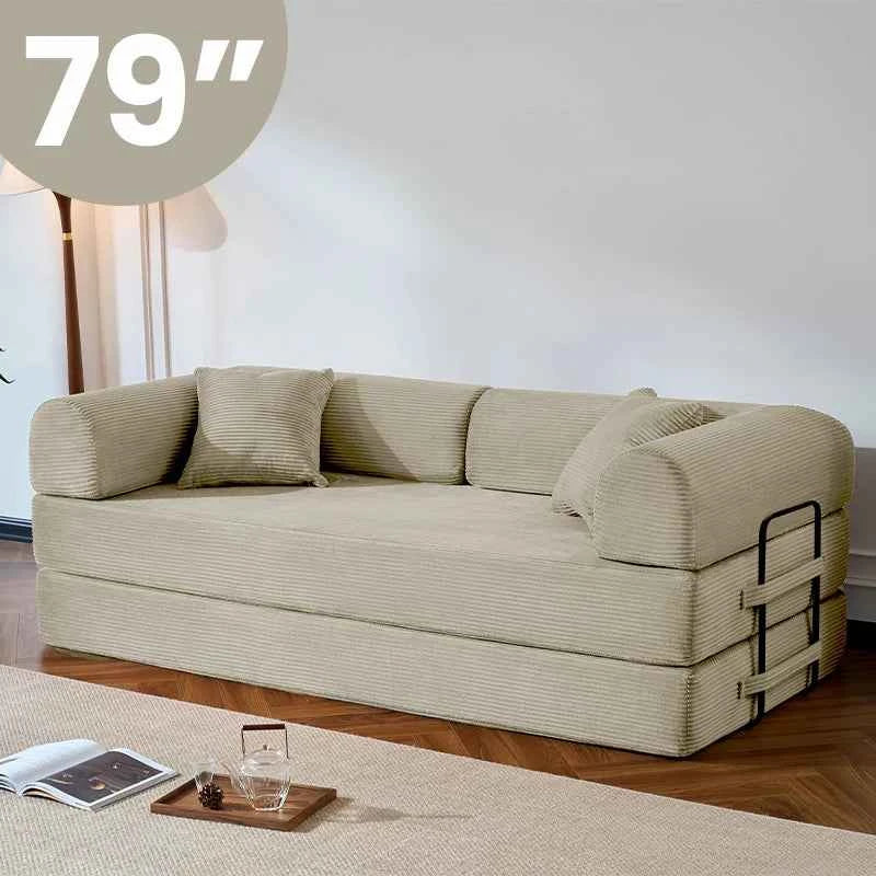 79’’ Folding Convertible Sofa Bed.  Corduroy Upholstered Boneless Couch, Loveseat Sleeper. Floor Sofa for Living Room or Bedroom