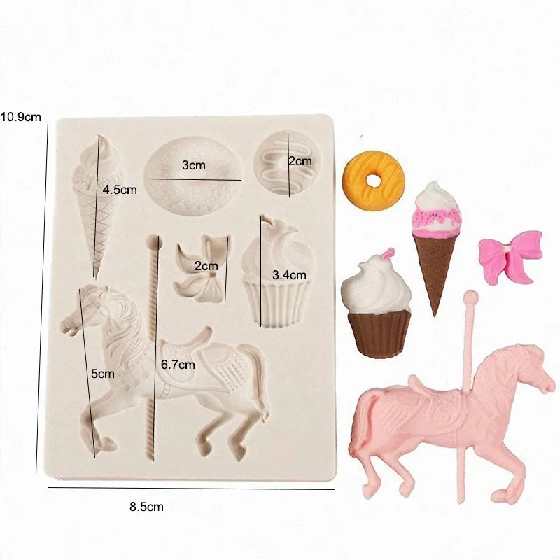 Carousel Horse Silicone Resin Molds. Gum Paste Chocolate Fondant Mould For Cake Decorating, Cupcake Topper. Baby Shower Party Tools