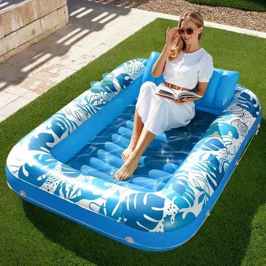 JOYFY 4 in 1 Suntan Tub Raft. Floatie Inflatable Tanning Pool  70" x 46" Pool Floats Adult with Pillow for Water
