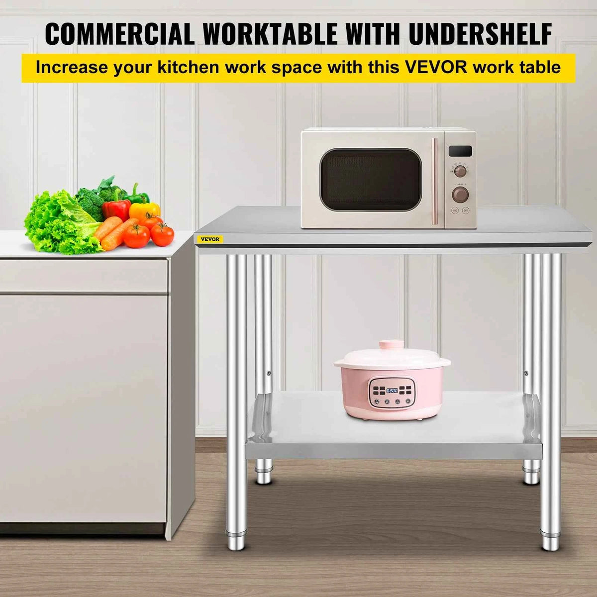SucceBuy Kitchen Work Bench. Commercial Catering Table.  Worktable with Undershelf Stainless Steel 330LBS 286LBS Restaurant, Home