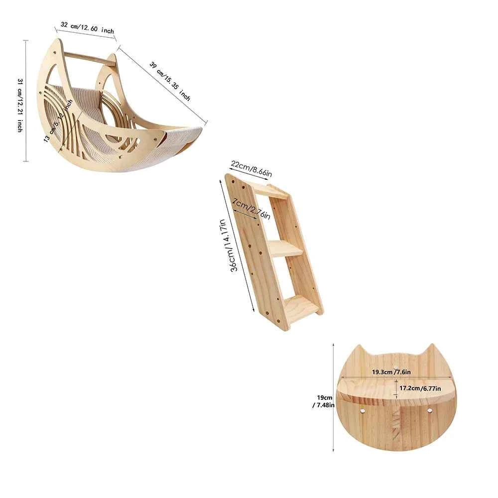 Wall Mounted Cat Shelves Set. Moon Shape Hammock. Star Perches &Climbing Steps.  For  Cats Indoor, Res,, Playing or Sleeping
