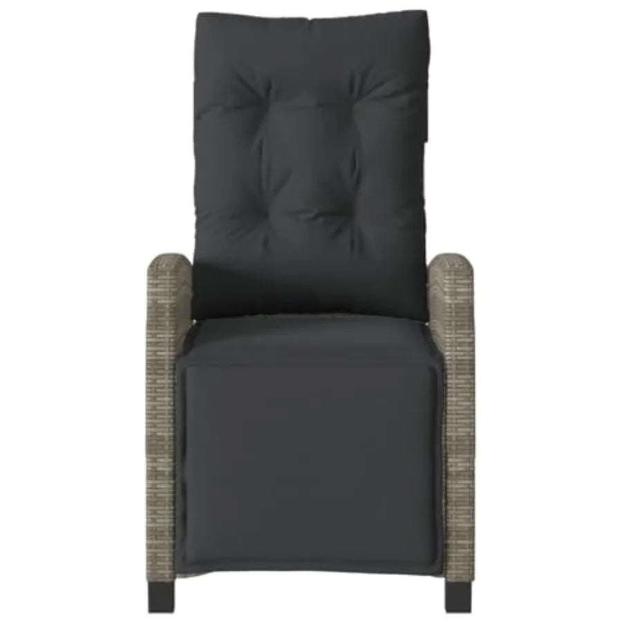 Reclining Patio Chairs 2 Pcs - Gray PE Rattan.  Adjustable Backrest and Footrest Cushions. Powder-Coated Steel Frame 22.4"x26"x36.
