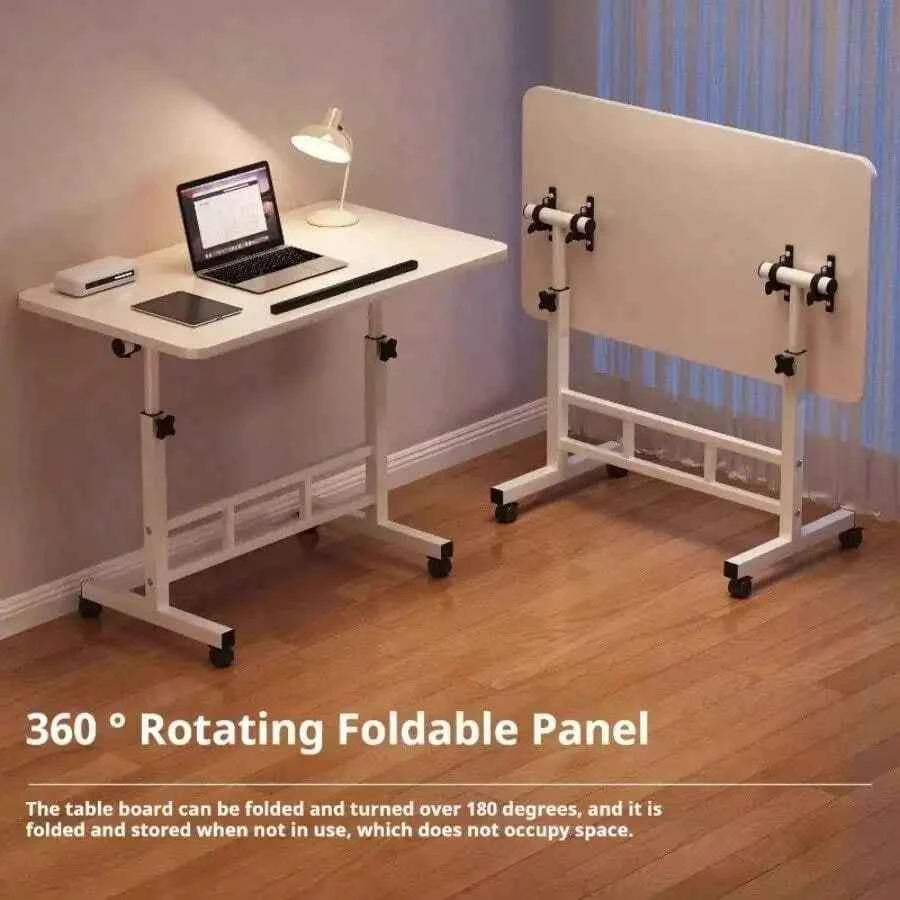 3 Colors, Adjustable Height, 360° Swivel Folding Desk On Wheels With Sturdy Frame, Suitable For Home Office Space, Dorm Room