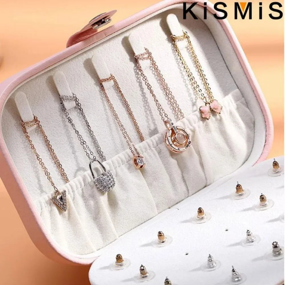 PU Leather Travel Jewelry Box. Portable Small Storage Organizer for Earrings, Rings, Necklaces. Case for Daily Home Use. Secure Zipper Closure. Elegant Minimalist Design Compact Travel Accessory