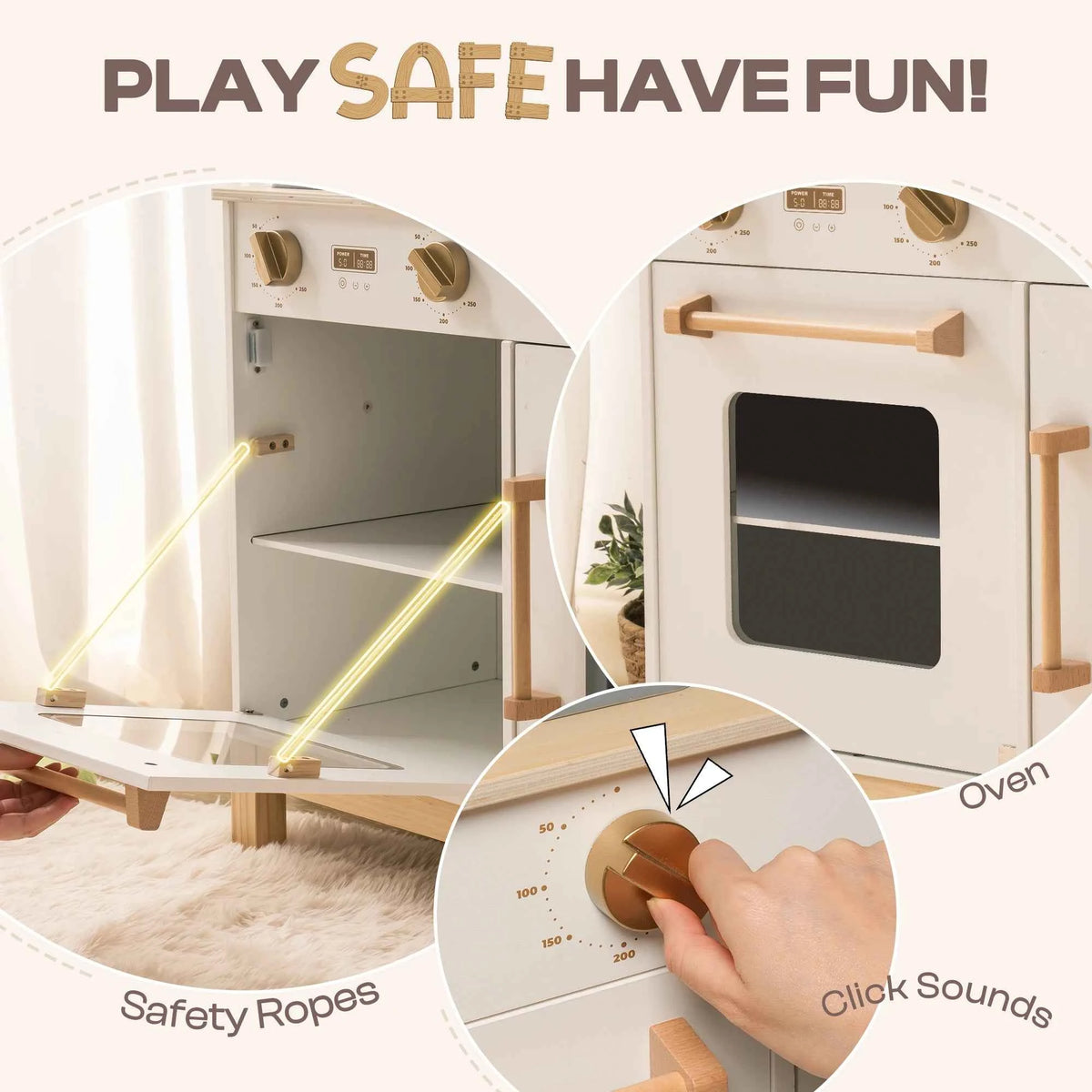ROBUD Wooden Kids Kitchen Playset with Sound, Light, Stove, Oven Pot, and Utensils. Educational Role Play Toy Gift for 3-6 Years, White