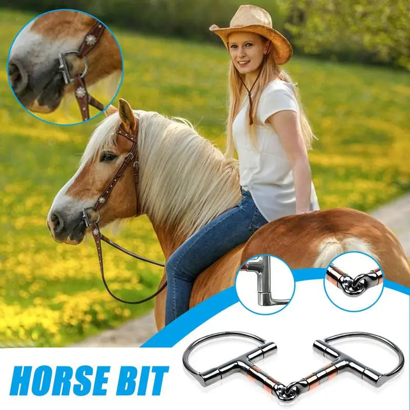 Horse Snaffle Bit D Ring. Mouth Bit Roller With Copper Single Joint. Horse Bit D-Ring Snaffle Bits For Equestrian Supplies