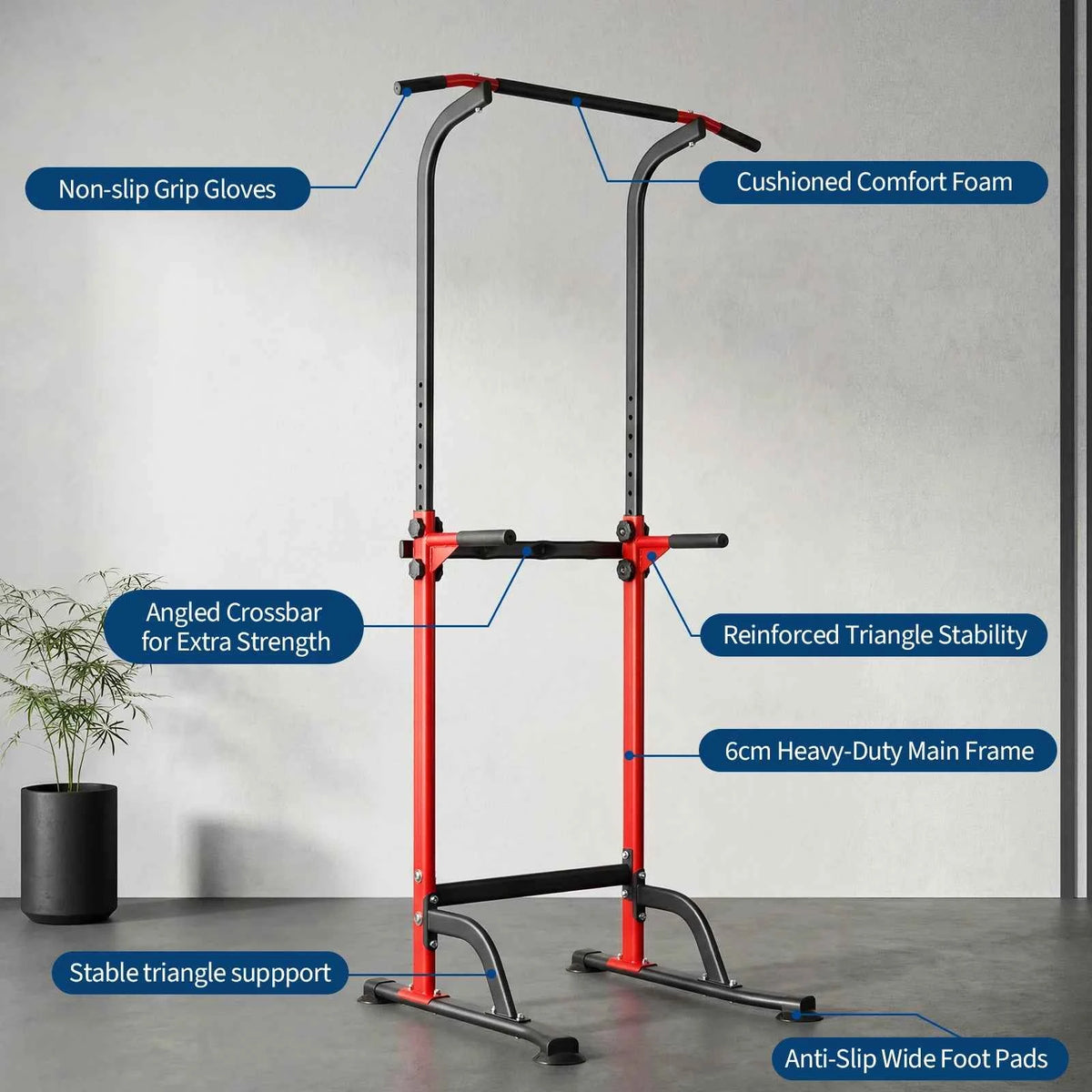 Heavy Duty Pull Up and Dip Station for Home Gym - 330LBS Capacity Power Tower with Adjustable Height, Multi-Function Strength Training Equipment for Chin Ups, Push Ups, Dips & Leg Raises