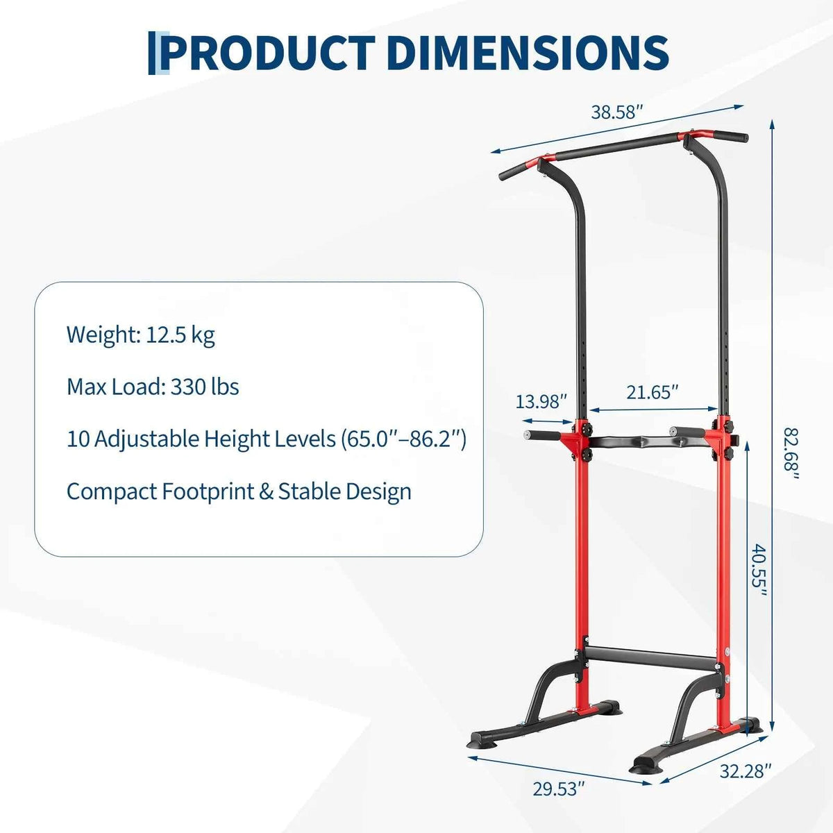 Heavy Duty Pull Up and Dip Station for Home Gym - 330LBS Capacity Power Tower with Adjustable Height, Multi-Function Strength Training Equipment for Chin Ups, Push Ups, Dips & Leg Raises