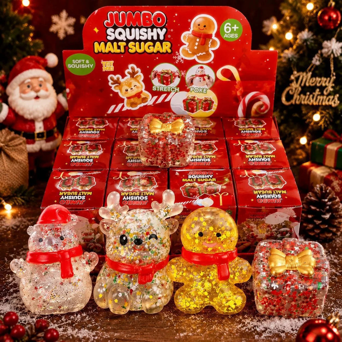 Limited Christmas Dumplings Squishy Glitter Maltose Snowman Set.  Squeeze and  Stress Relief Toys