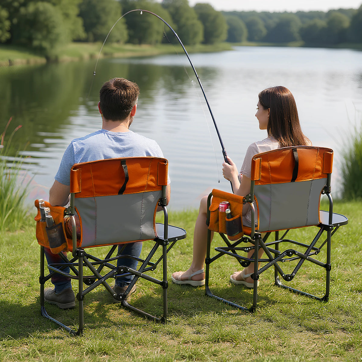 Camping Chairs 2Pack Folding Outdoor Furniture with Side Table, Cup Holder, Pocket & High Back – 400 lbs Support – Portable for Lawn, Beach, Picnic, Fishing – Comfortable Armrests