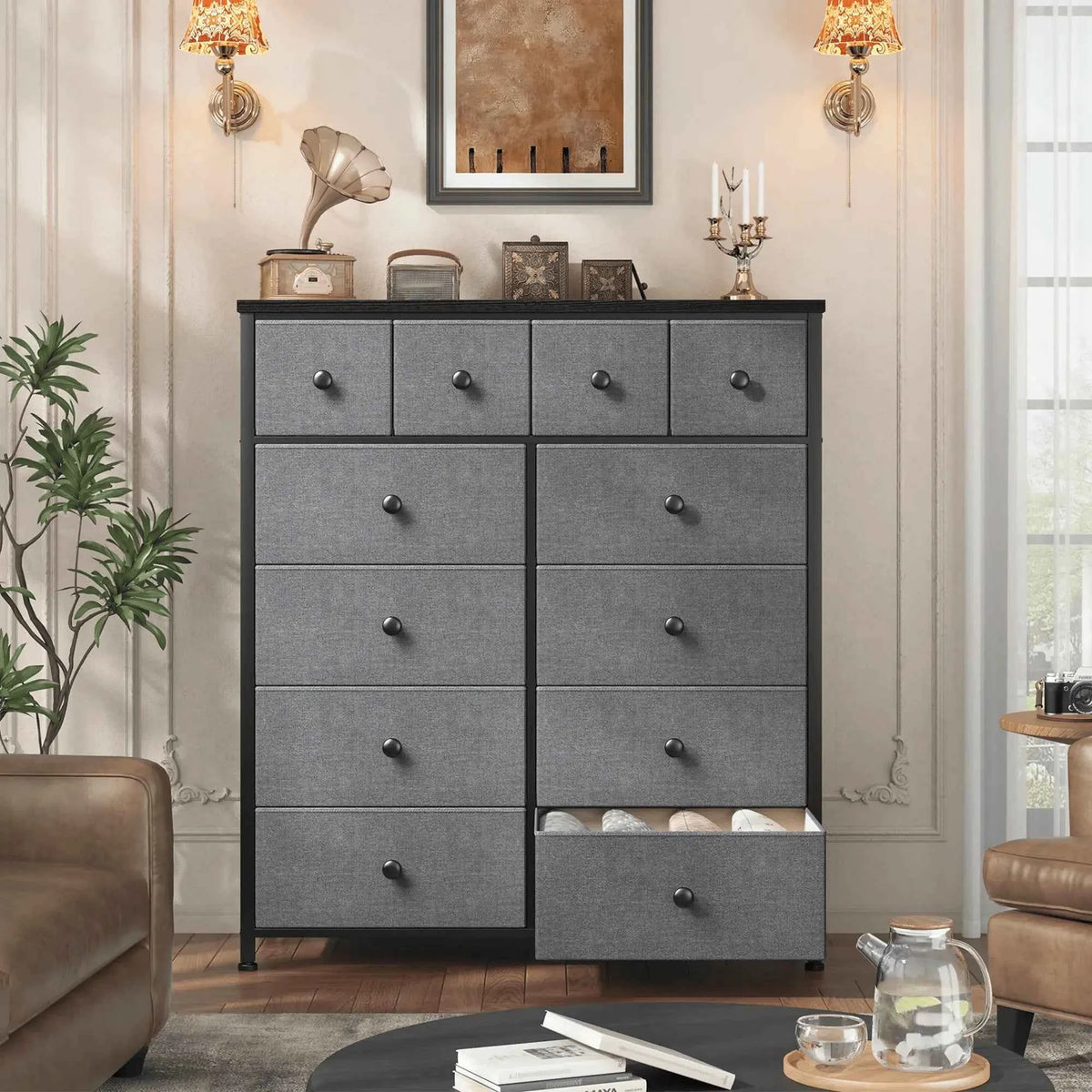 12-Drawer Tall  Dresser – Metal Frame, Wood Top, Anti-Tip – 38.97"W – For Bedroom, Entryway, Living Room, Closet, Dorm