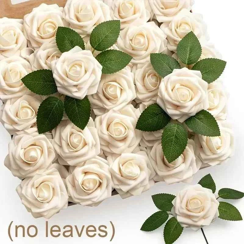 5-100pcs Fake Rose Flower Green Leaves for Valentine's Day ,Wedding, Birthday Party. Artificial Roses Heads with Stems Supplies