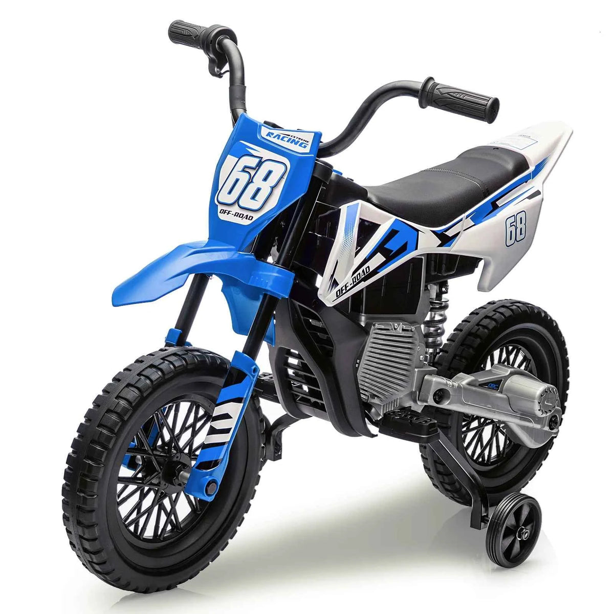 12V Kids Electric Dirt Bike With Training Wheels, Twist Grip Throttle, 3 MPH, Music, 4.5Ah Battery & Charger