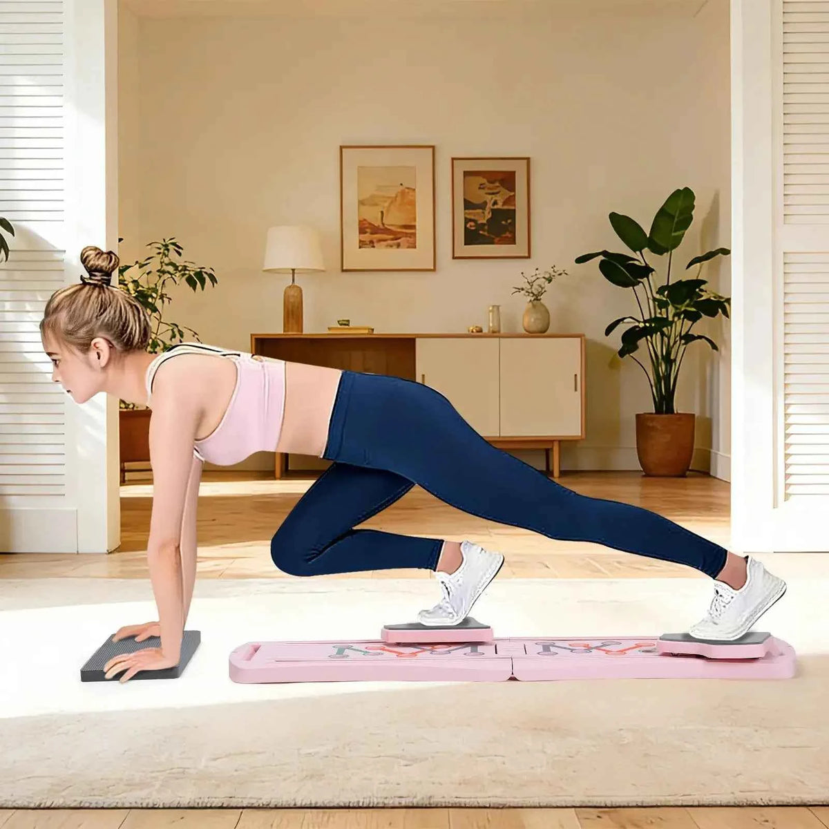 8-in-1 Multifunctional Foldable Pilates Board. Portable Yoga Training Board with 24 Non-Slip Fee.t Space Saving Home Gym