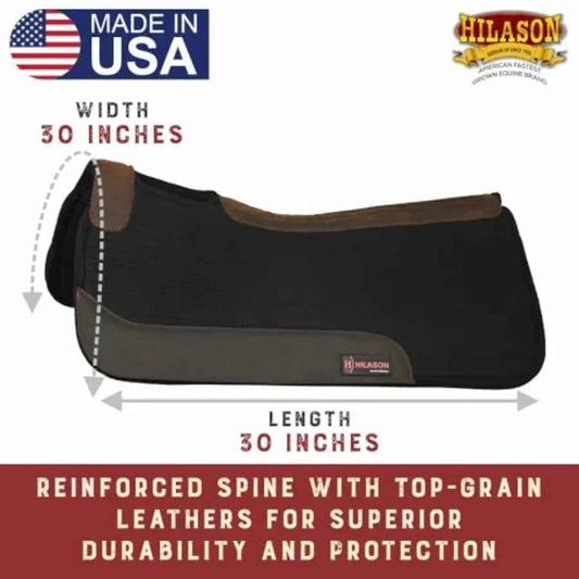 Western Wool Felt Horse Saddle Pad with Distressed Wear Leather for Horses. USA-made, Brown, Breathable, & Durable